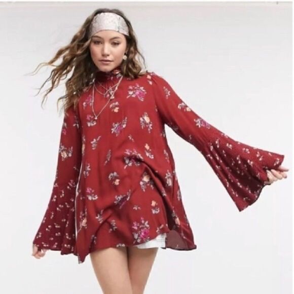 Free People Red Tate Floral Tunic In Vintage Combo Casual Dress NWT - Picture 4 of 8